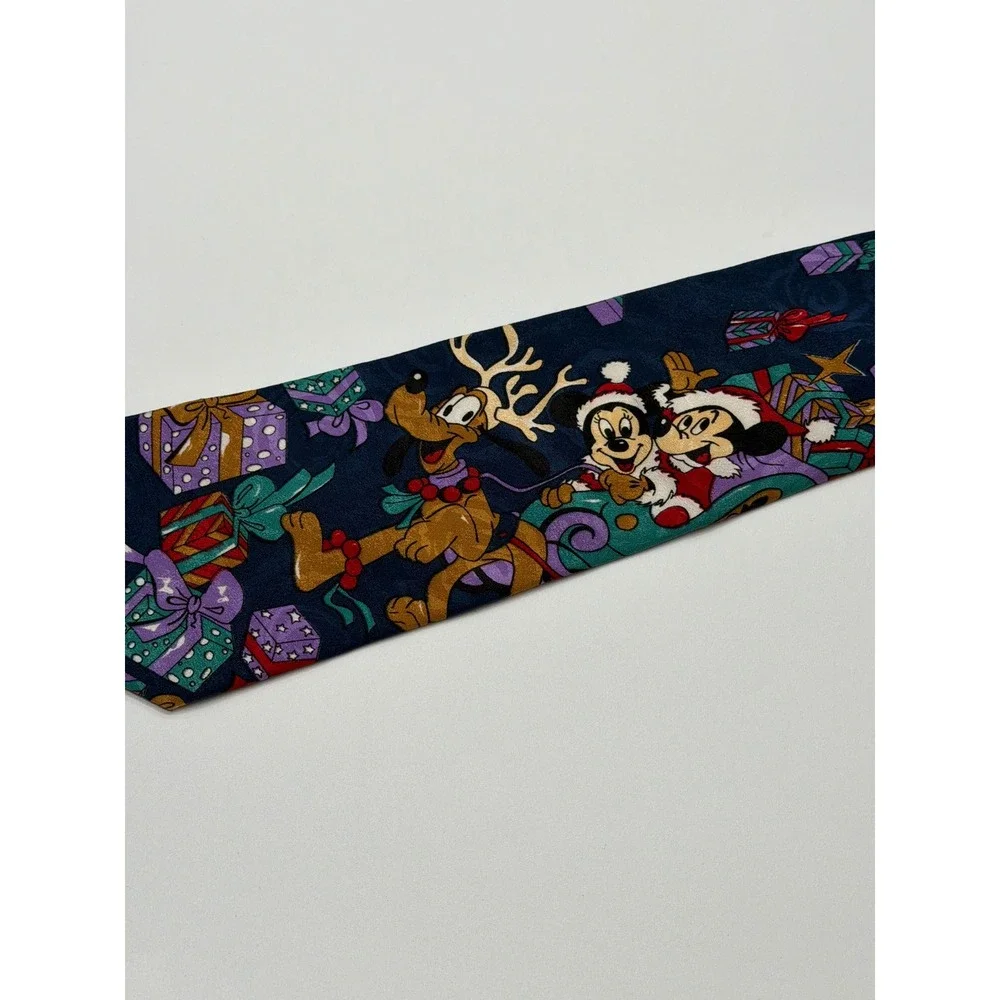 Mickey Unlimited Disney Christmas Tie Mickey Minnie Pluto Holiday‎ Navy Blue 90s